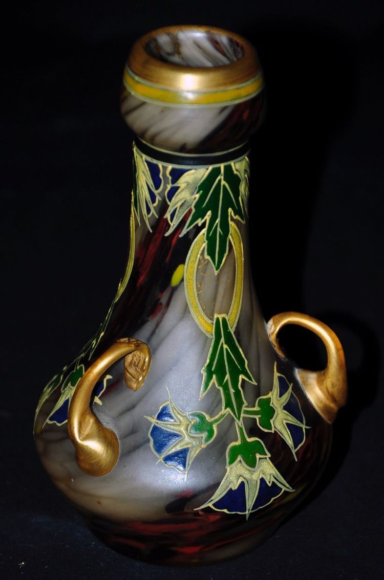 Legras enamelled glass vase with plant decoration circa 1920