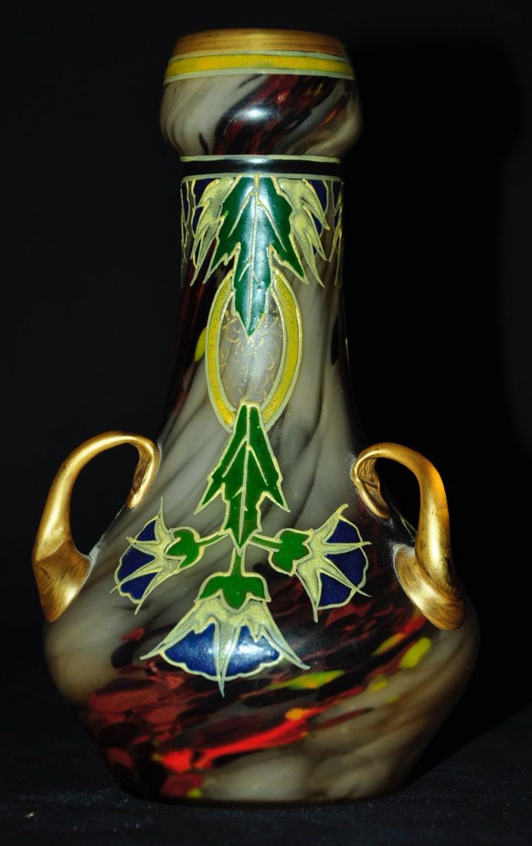 Legras enamelled glass vase with plant decoration circa 1920
