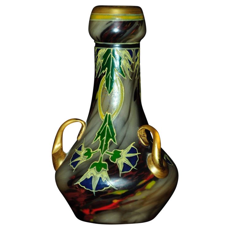 Legras enamelled glass vase with plant decoration circa 1920