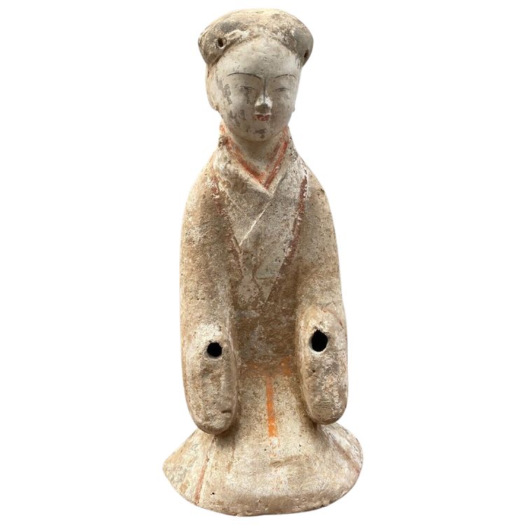 Chinese kneeling court lady in grey terracotta