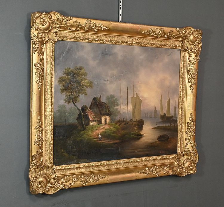 Bedeutendes Ölgemälde "Au bord de l'eau" signiert Dagny - Anfang XIX.