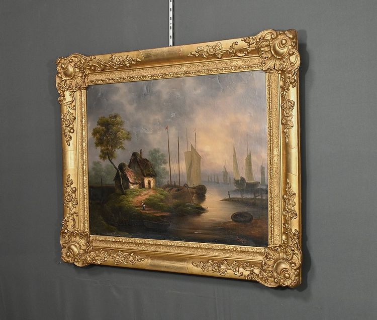 Bedeutendes Ölgemälde "Au bord de l'eau" signiert Dagny - Anfang XIX.