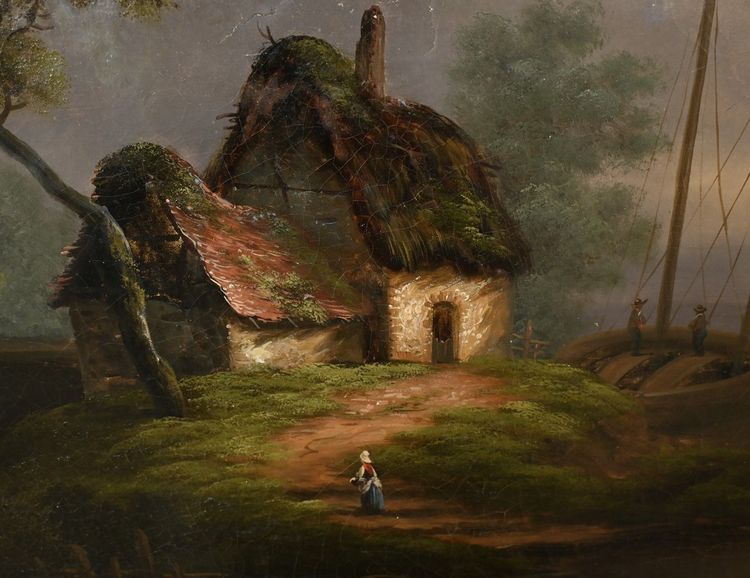 Bedeutendes Ölgemälde "Au bord de l'eau" signiert Dagny - Anfang XIX.