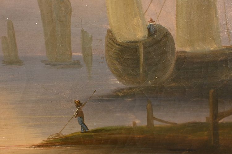 Bedeutendes Ölgemälde "Au bord de l'eau" signiert Dagny - Anfang XIX.