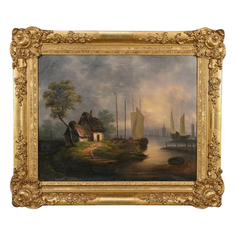 Bedeutendes Ölgemälde "Au bord de l'eau" signiert Dagny - Anfang XIX.