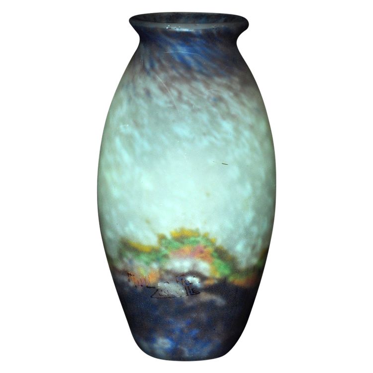 Vase Signiert Muller Frères in Glaspaste Landschaft Anfang des 20.