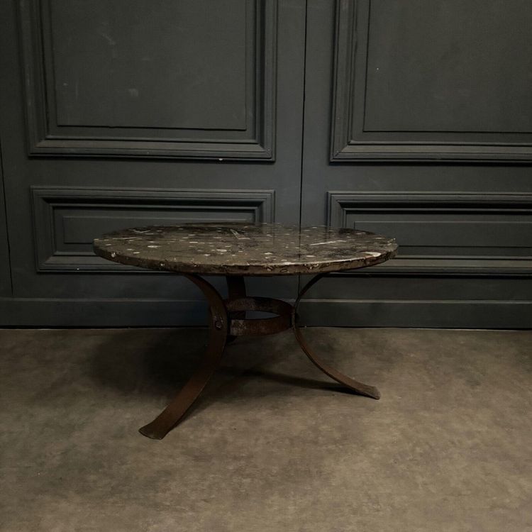 Coffee table with fossilized stone top and Brutalist legs 1970