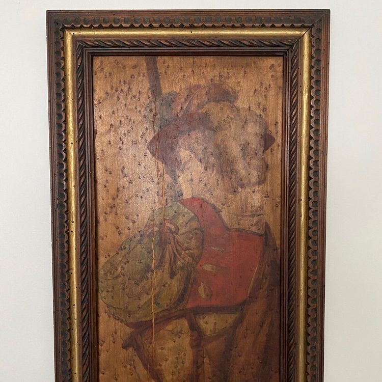 Pair of painted wood panels in the taste of the Haute Epoque, wood frame