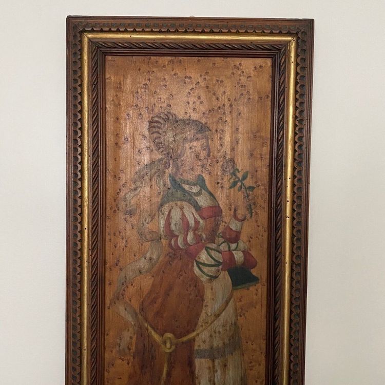 Pair of painted wood panels in the taste of the Haute Epoque, wood frame