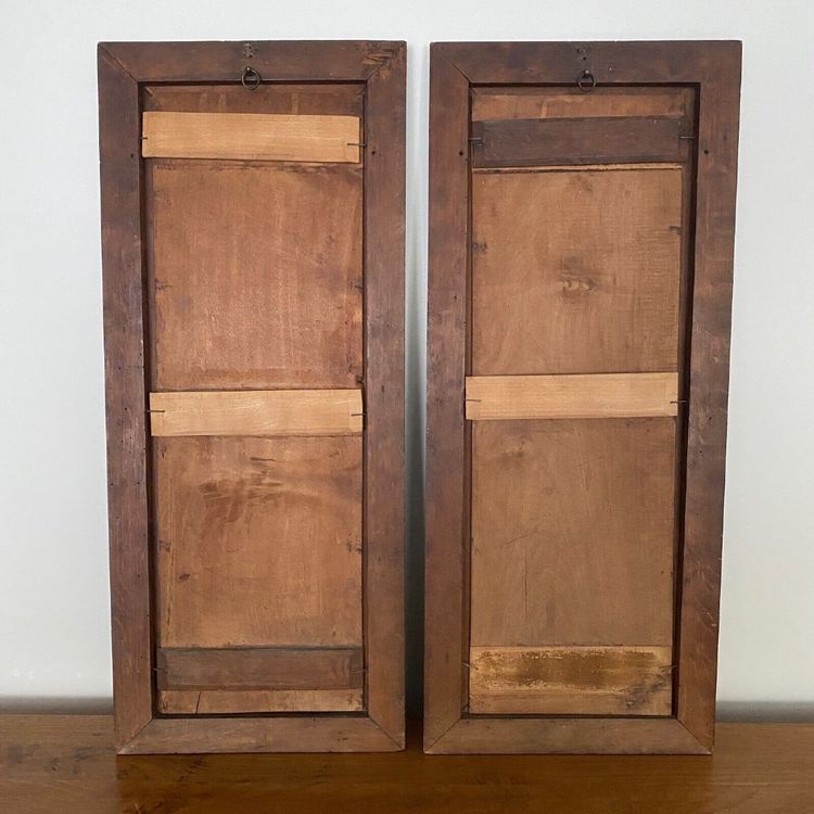 Pair of painted wood panels in the taste of the Haute Epoque, wood frame