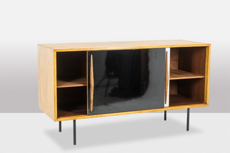 Ash low sideboard with sliding doors. 1960s. LS61591108C