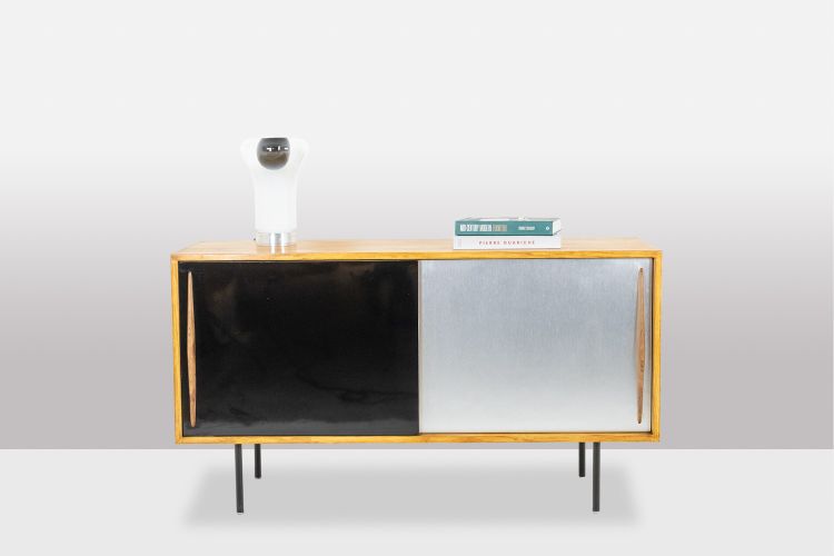 Ash low sideboard with sliding doors. 1960s. LS61591108C
