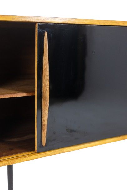 Ash low sideboard with sliding doors. 1960s. LS61591108C