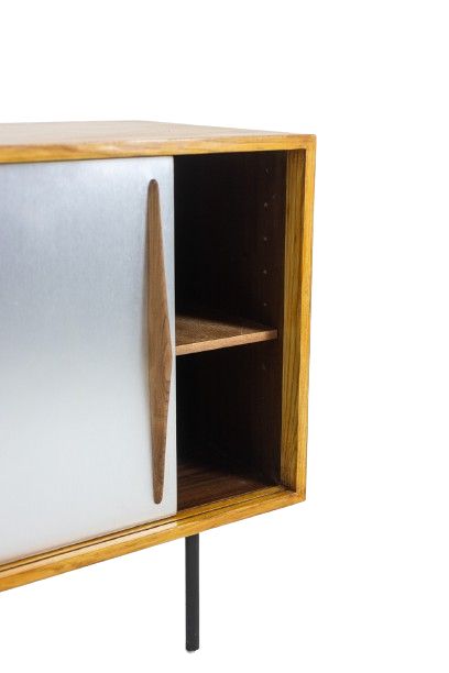 Ash low sideboard with sliding doors. 1960s. LS61591108C