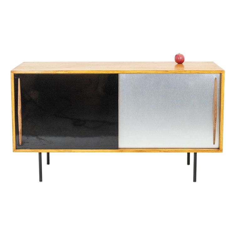 Ash low sideboard with sliding doors. 1960s. LS61591108C