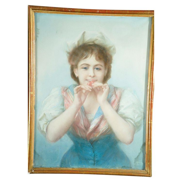 Pastell Junges Mädchen mit Kirschen Circa 1880