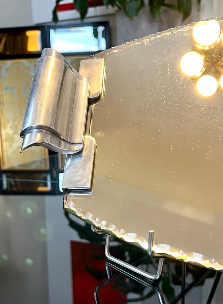 Art Deco Serving Tray With Mirror And Metal Handles - 20th century