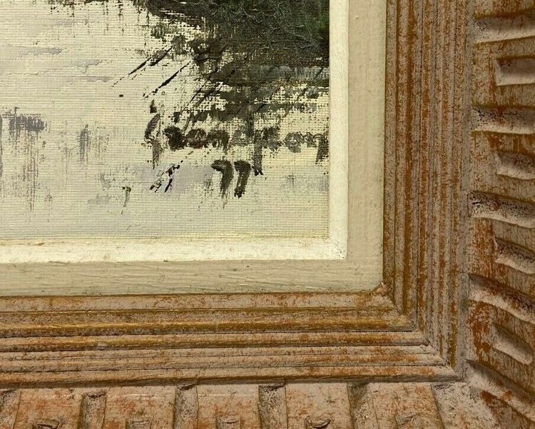 Oil on panel river landscape signed Grandjon 20th century