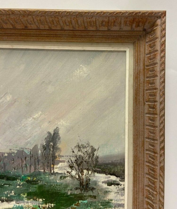 Oil on panel river landscape signed Grandjon 20th century