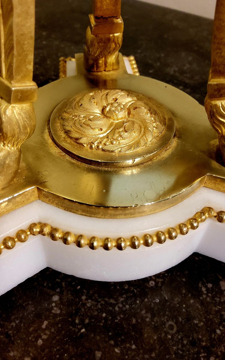 Pair of gilded bronze and white marble Cassolettes Trépied with satyrs in the Louis XVI style