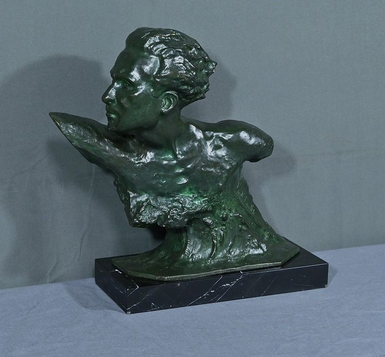 Bronzo "Jean Mermoz" di F. Focht, Art Déco - 1930