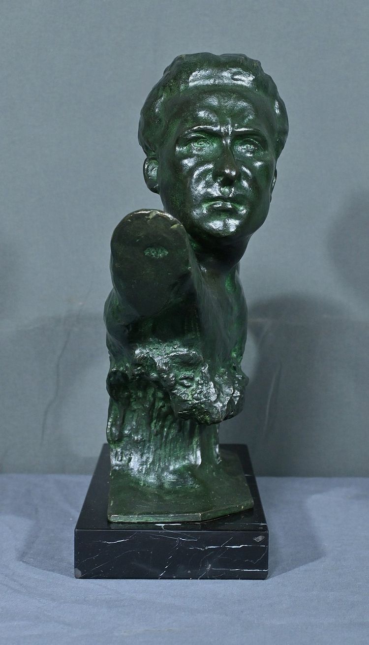 Bronzo "Jean Mermoz" di F. Focht, Art Déco - 1930