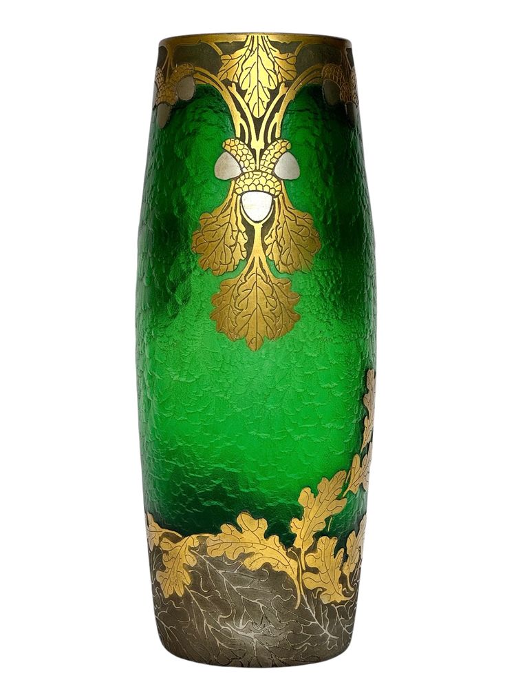 Legras Imperial Green Series vase with oak leaf design