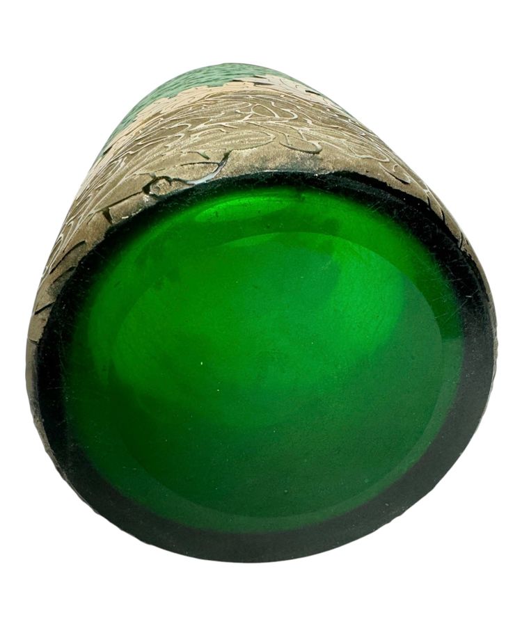 Legras Imperial Green Series vase with oak leaf design
