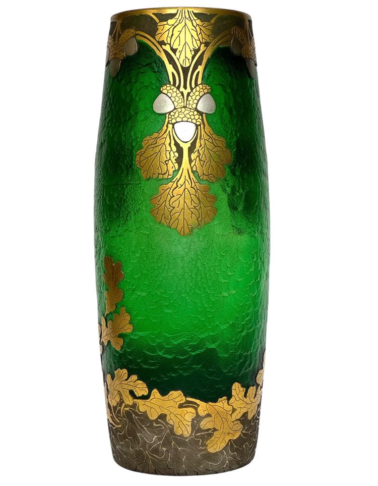 Legras Imperial Green Series vase with oak leaf design