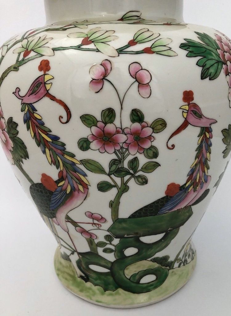 Potiche China Indochina XIX. Jahrhundert Porzellan Pfingstrosendekor Vogelpaar