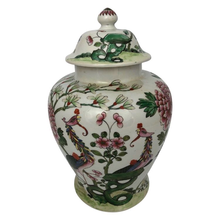 Potiche China Indochina XIX. Jahrhundert Porzellan Pfingstrosendekor Vogelpaar