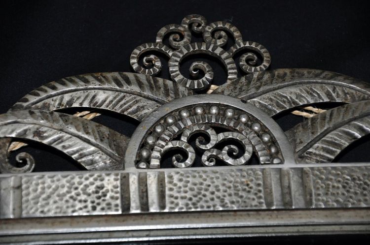 Wrought-iron mirror signed Fournet, hammered and riveted circa 1930