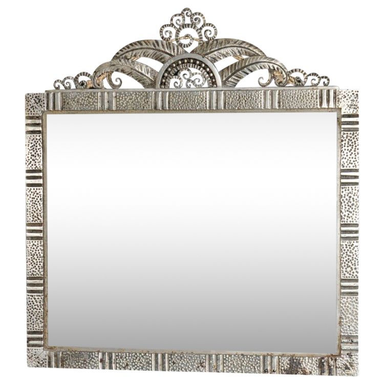 Wrought-iron mirror signed Fournet, hammered and riveted circa 1930