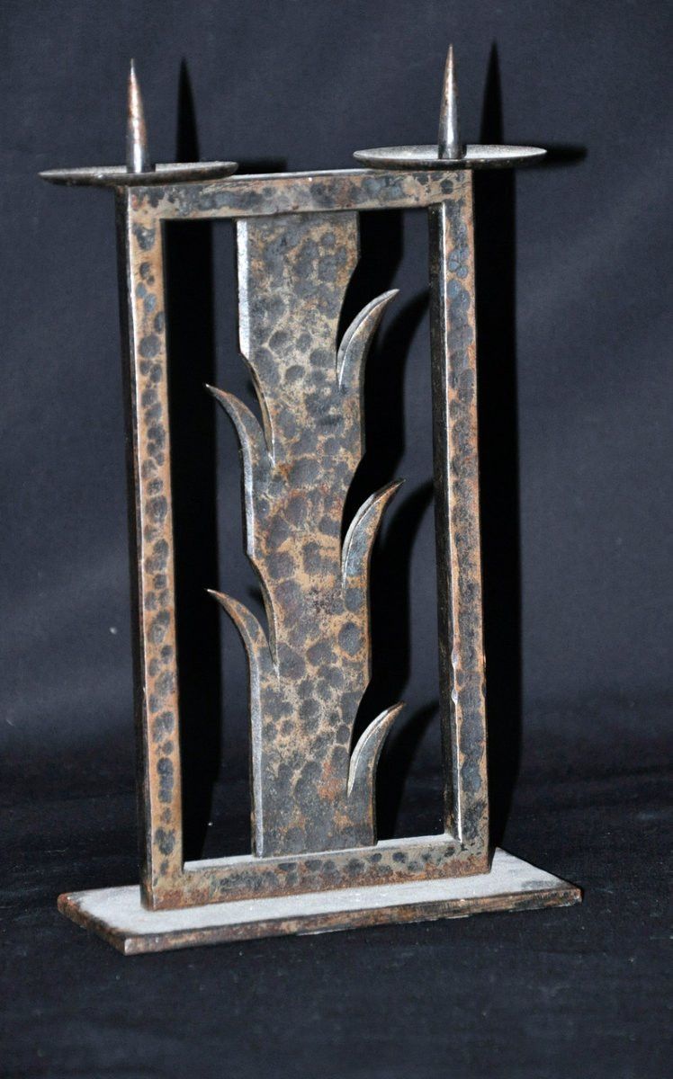 Wrought iron candlestick signed Michel Zadounaisky circa 1950