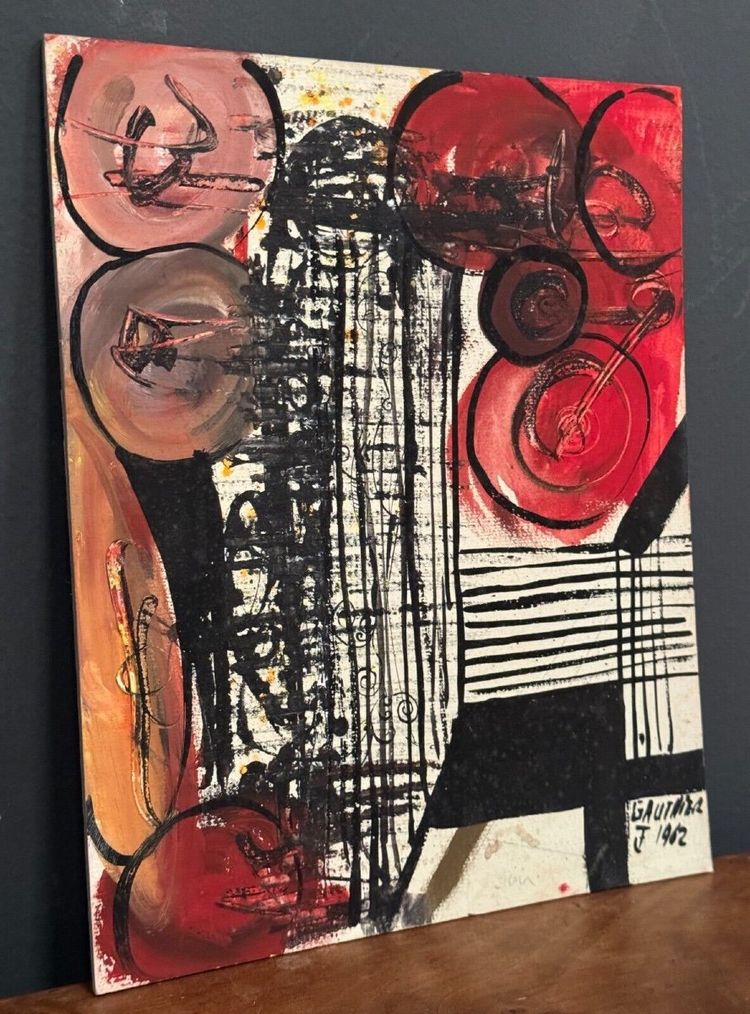 Oil on board by J. Gauthier 1962 modern geometric composition