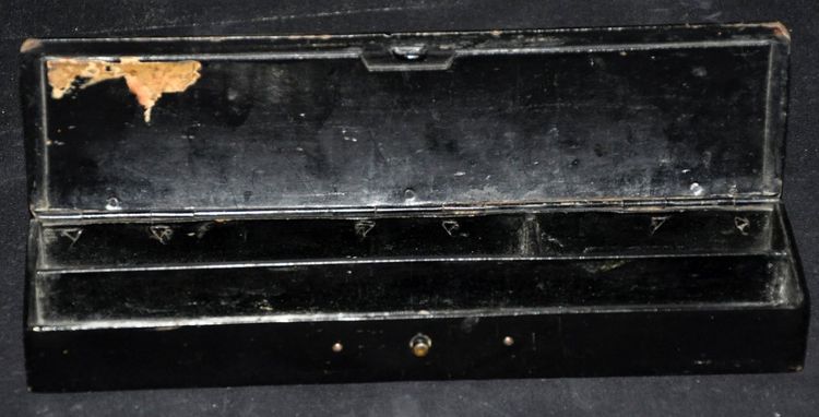 Children's pencil box with colonial decor circa 1880