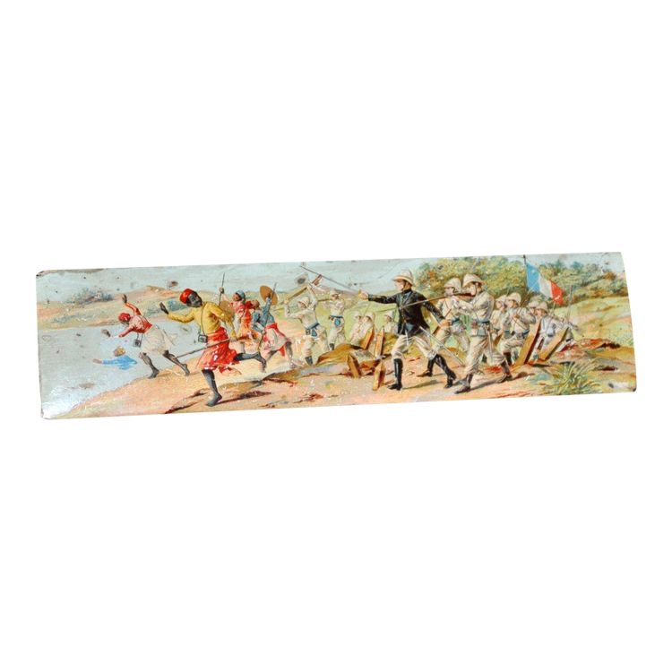 Children's pencil box with colonial decor circa 1880