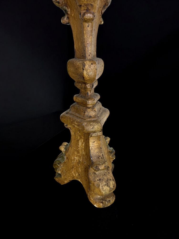 PAIR OF LOUIS XIV PERIOD LARGE GILDED AND PAINTED WOOD CIERGES FROM THE 17th CENTURY