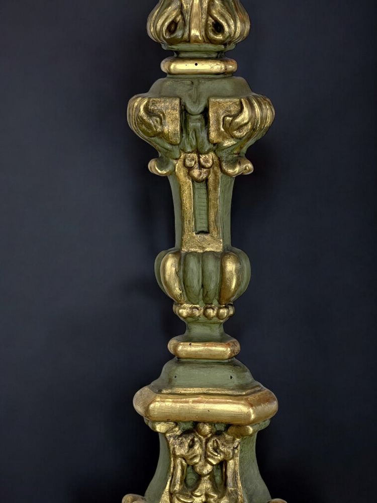 PAIR OF LOUIS XIV PERIOD LARGE GILDED AND PAINTED WOOD CIERGES FROM THE 17th CENTURY