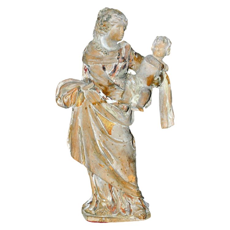 Vierge à l’Enfant XVIIIe siècle sculptée dans du tilleul