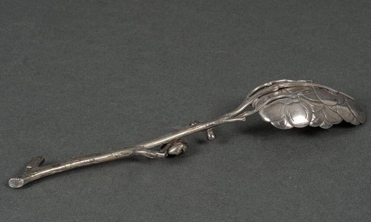 Dessert spoon silver initials SM naturalist branch 64 grams