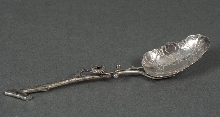 Dessert spoon silver initials SM naturalist branch 64 grams