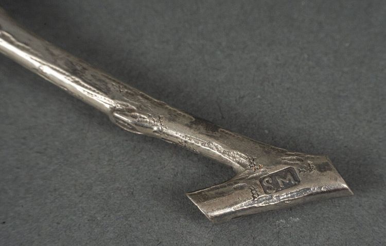 Dessert spoon silver initials SM naturalist branch 64 grams