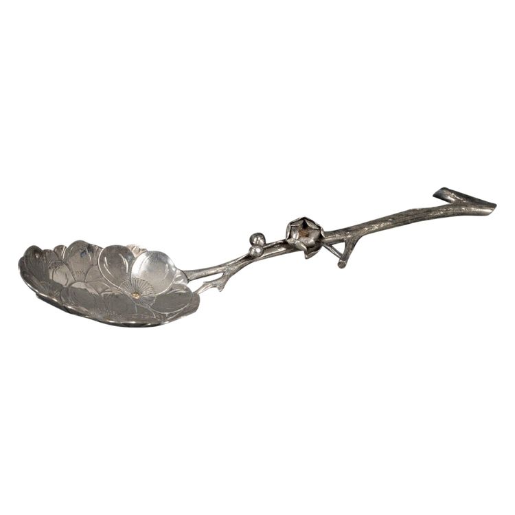 Dessert spoon silver initials SM naturalist branch 64 grams