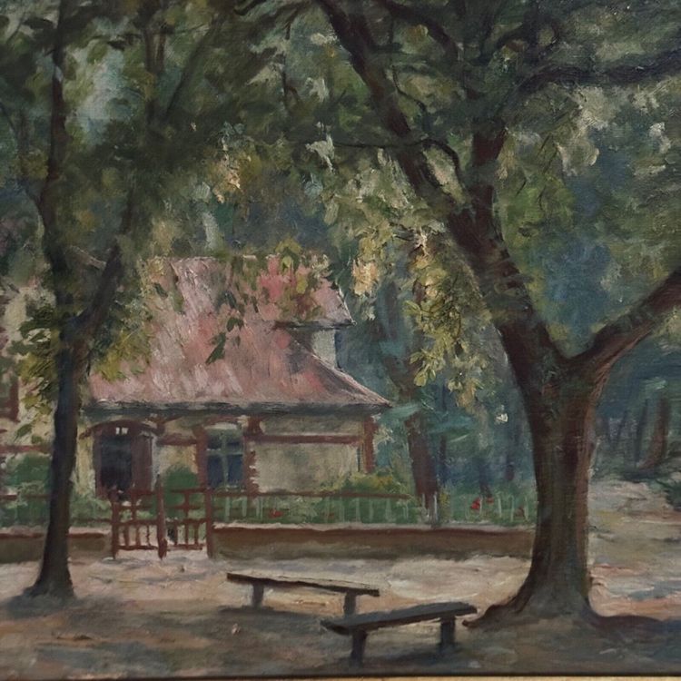 Oil on panel park and undergrowth La Baule by Térésa Bézard-Pératé 20th century