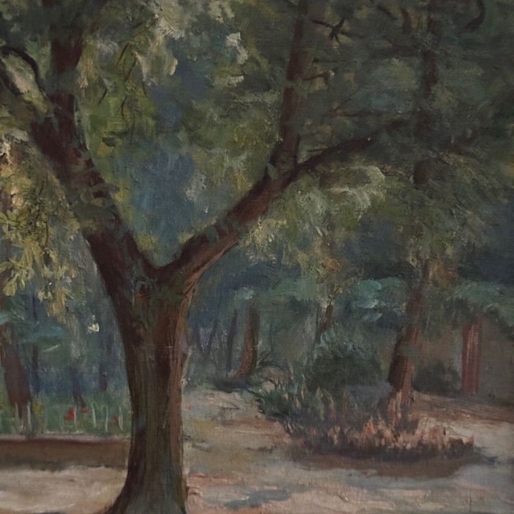 Oil on panel park and undergrowth La Baule by Térésa Bézard-Pératé 20th century
