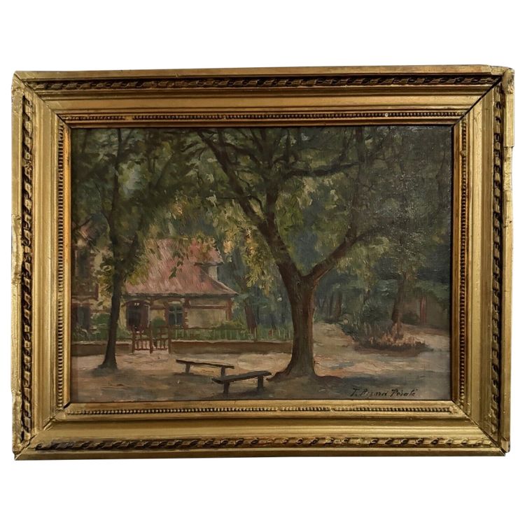 Oil on panel park and undergrowth La Baule by Térésa Bézard-Pératé 20th century