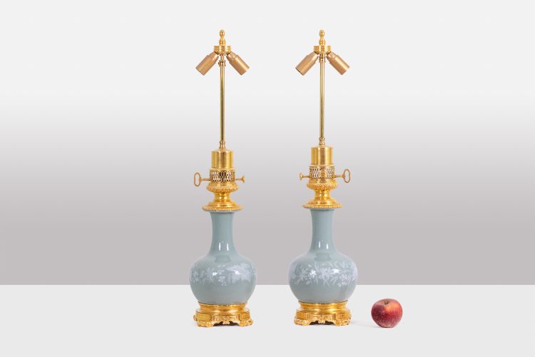 Pair of Celadon porcelain and gilt bronze lamps. Circa 1880. LS61611211B