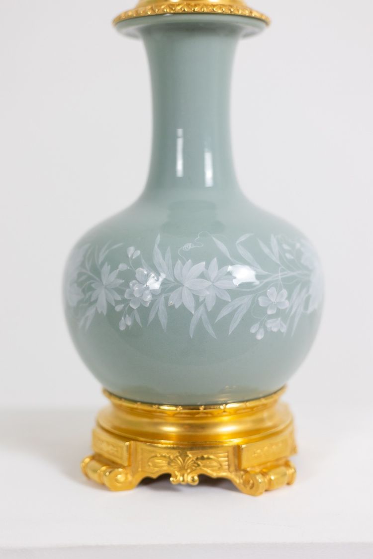Pair of Celadon porcelain and gilt bronze lamps. Circa 1880. LS61611211B