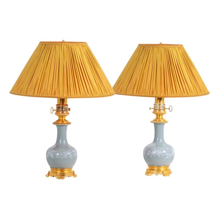 Pair of Celadon porcelain and gilt bronze lamps. Circa 1880. LS61611211B